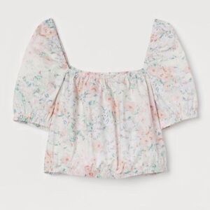 H&M Pastel Floral Puff Sleeve Blouse Cropped Top